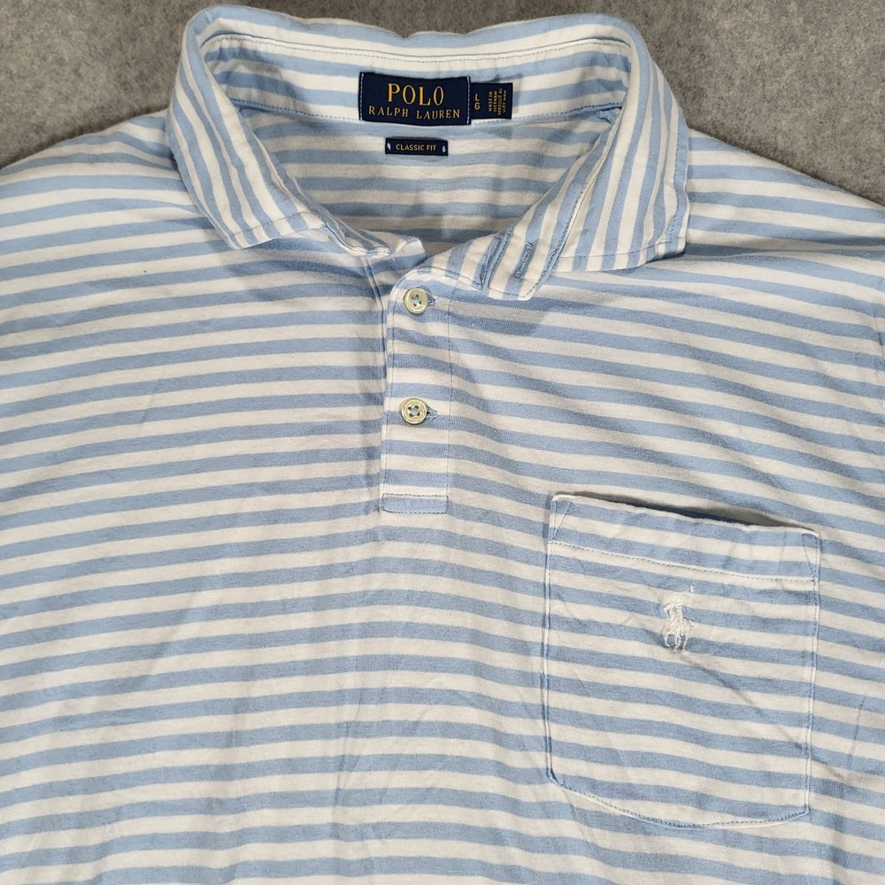 Polo Ralph Lauren Short Sleeve Polo Shirt Mens Large Classic Fit White Blue